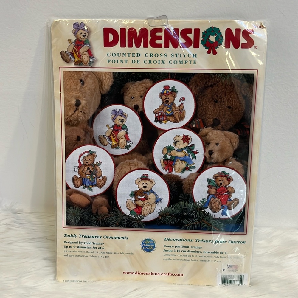 Vintage Dimensions 8705 Counter Cross Stitch Kit Teddy Treasures Ornaments Set 6